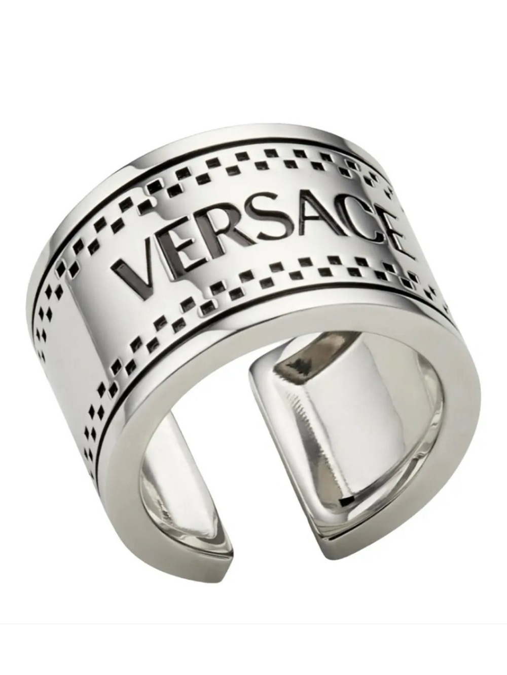 Versace Silver Engraved Wide Cuff Unisex Ring